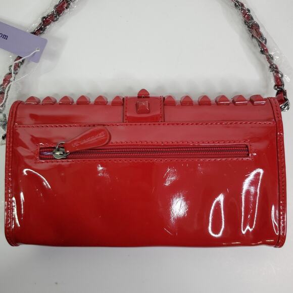 navoh Red Purse Studded Envelope Clutch short metal Chain Strap paisley Lined - Picture 9 of 15